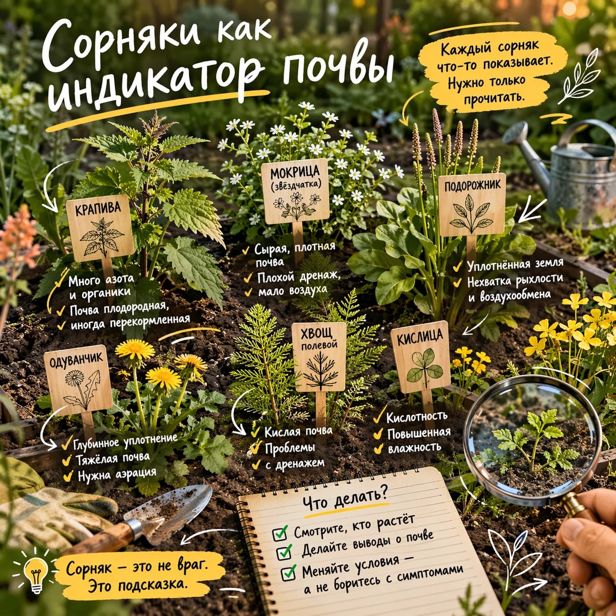 Сорняки как индикатор почвы